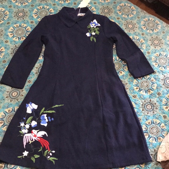 Dresses & Skirts - NWT Navy blue collar embroidered dress